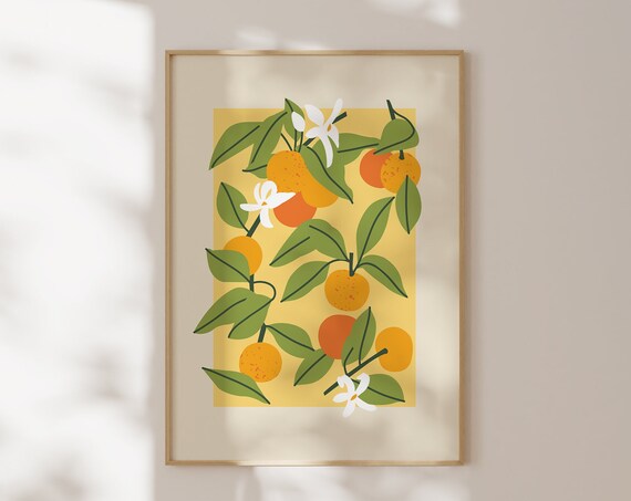 Orange Branch Blossom Citrus Fruit Kitchen Mediterranean Poster
