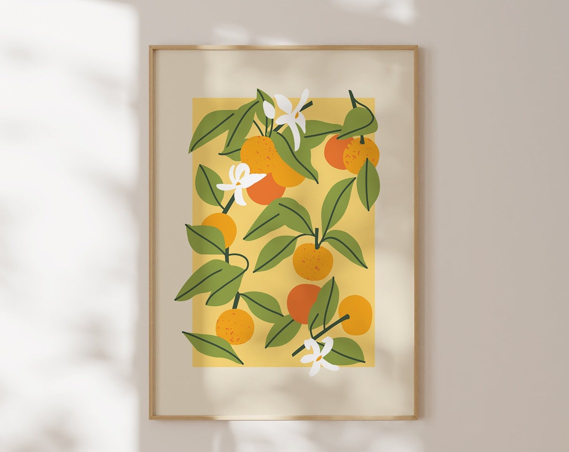 Orange Branch Blossom Citrus Fruit Kitchen Mediterranean Poster