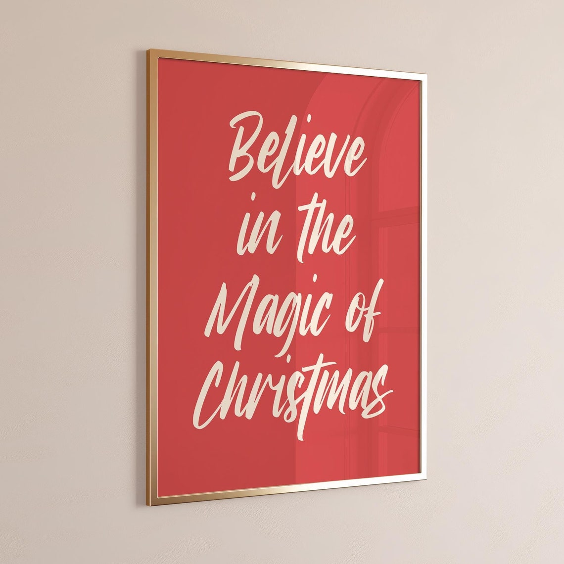 Believe In The Magic Of Christmas Red Script Holiday Quote Poster - Image 2
