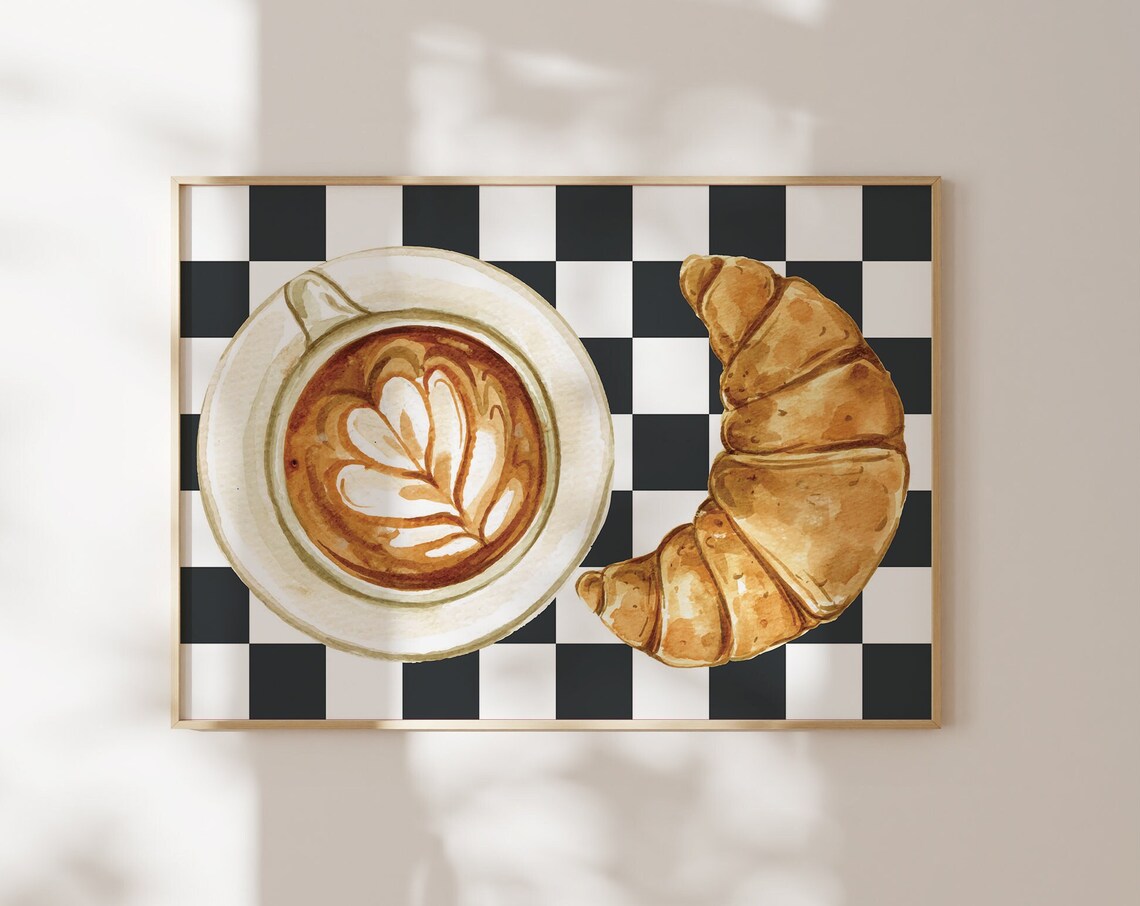 Croissant And Coffee Kitchen Wall Art Print