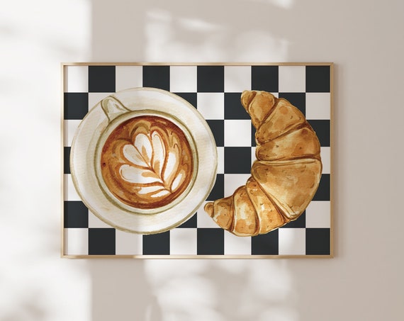 Croissant And Coffee Kitchen Wall Art Print