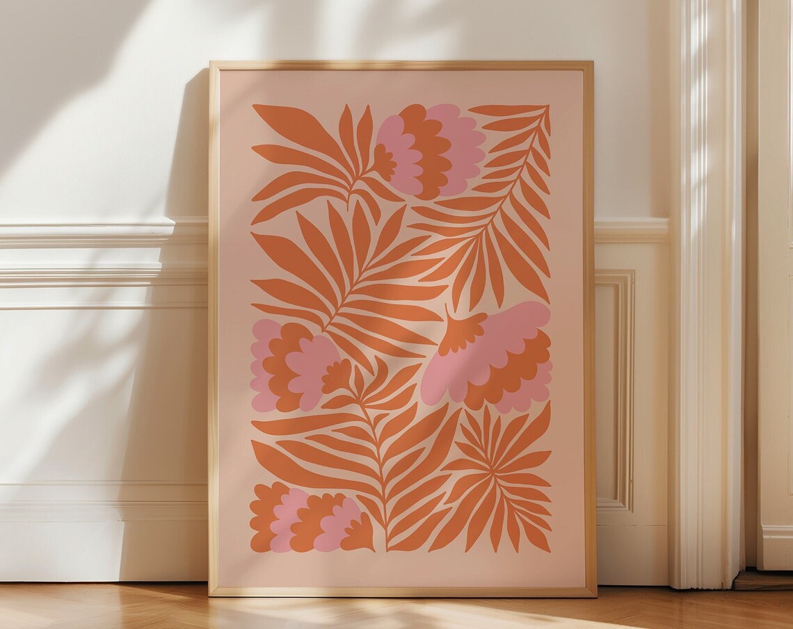 Abstract Flowers Art Print, Boho Botanical Decor