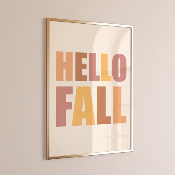 Hello Fall Pastel Block Letter Typography Modern Autumn Wall Poster