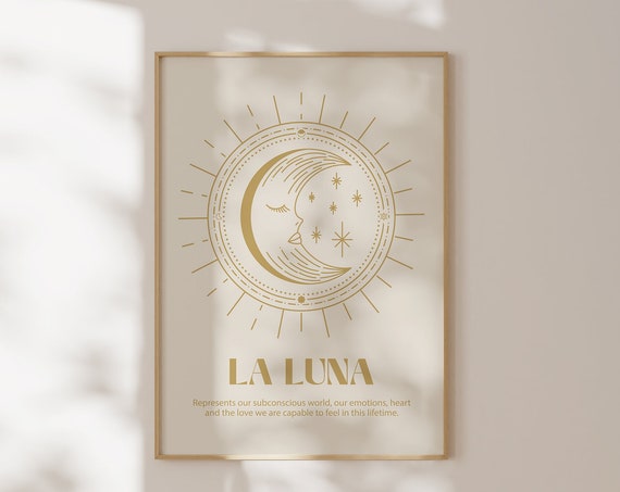 Vintage Moon Print La Luna Poster Inspirational Quote Moon Poster Apartment Decor Spiritual Print Motivational Art Wall Art