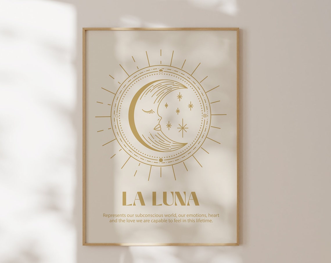 La Luna Golden Crescent Moon Celestial Inspirational Quote Poster