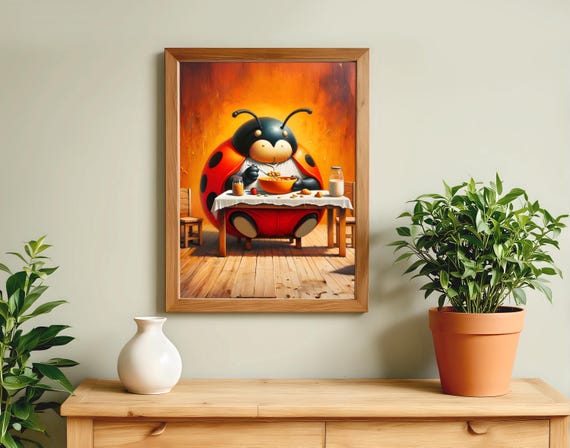 Ladybug Eat Cereal Wall Art Prints Animal Life Poster Print Print