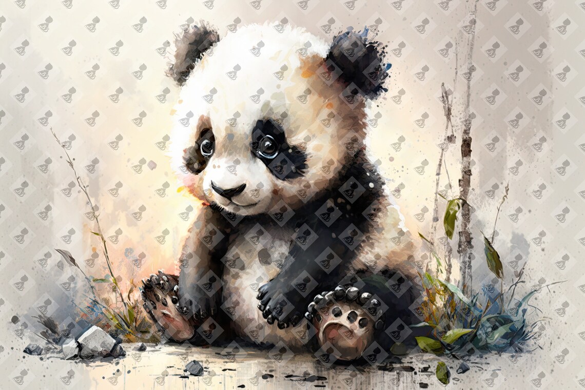 Baby Panda Watercolor Nursery Wall Art Print