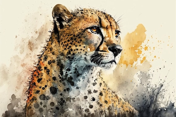 Cheetah Portrait Watercolor Golden Splash Safari Big Cat Art Poster