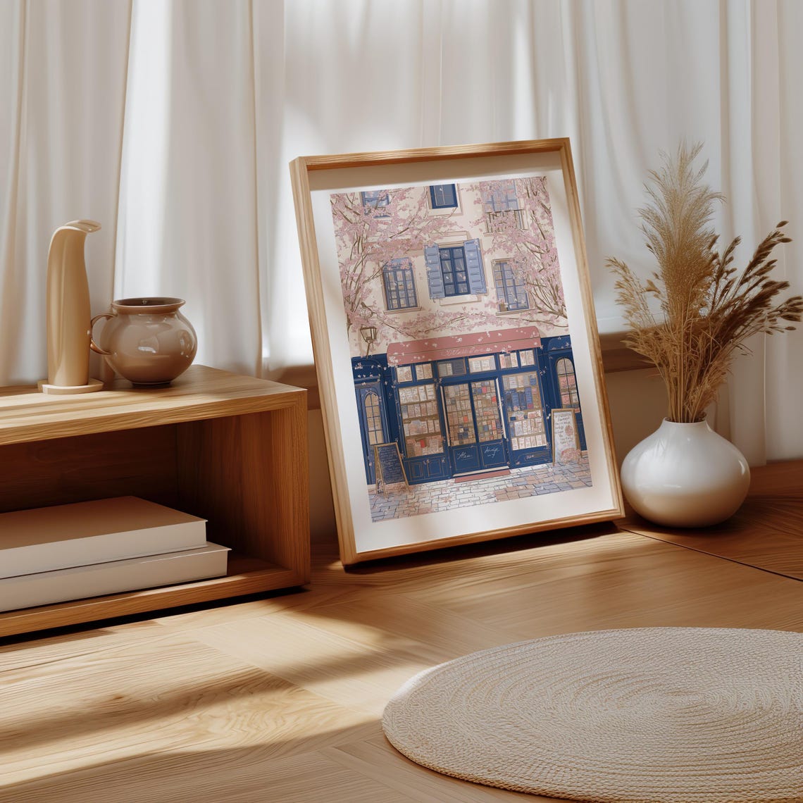 Charming Bookshop Storefront with Spring Blossoms Art Poster - Image 4