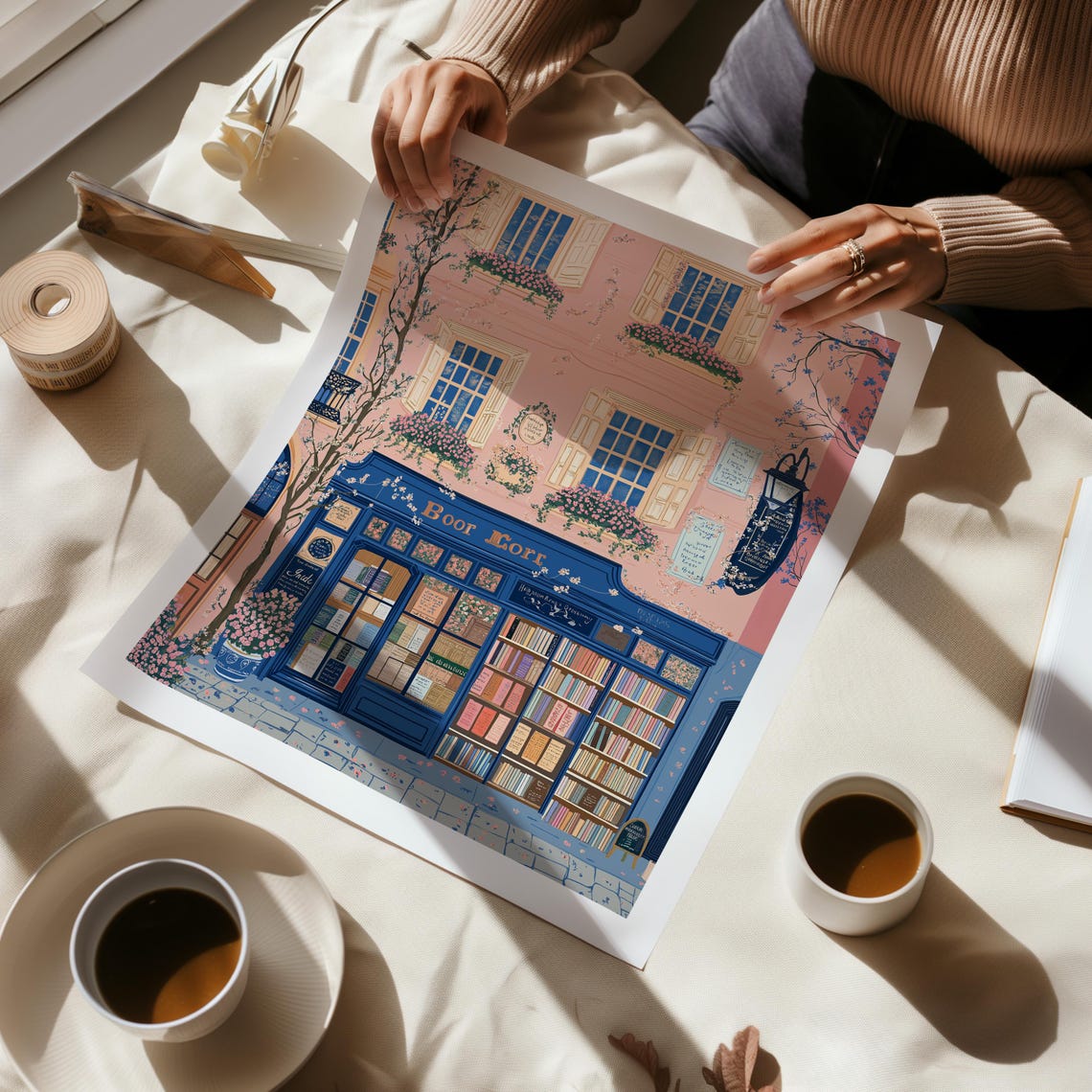 Old Bookshop Storefront With Blue Facade And Pink Building Poster - Image 5