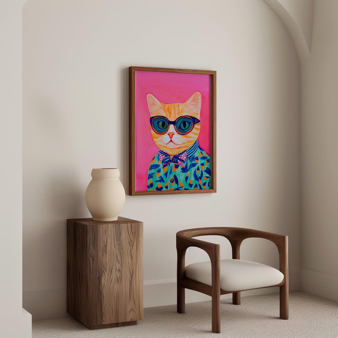 Ginger Cat In Round Sunglasses And Bow Tie On Pink Pop Art Poster - Image 5