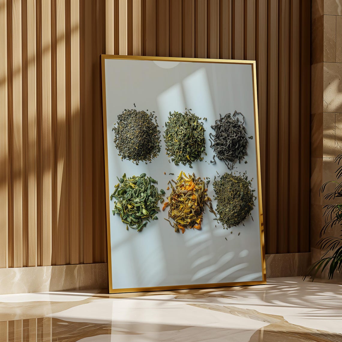Six Varieties Of Loose Leaf Tea In A Minimal Grid Photo Poster - Image 2