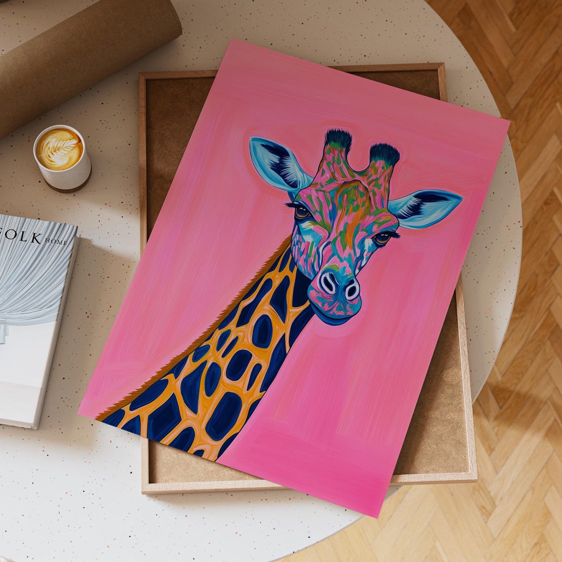 Neon Pop Art Giraffe Portrait On A Bright Pink Background Poster - Image 6