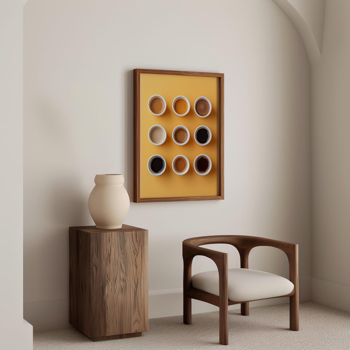 Nine White Coffee Cups In A Grid On Warm Mustard Yellow Poster - Image 5