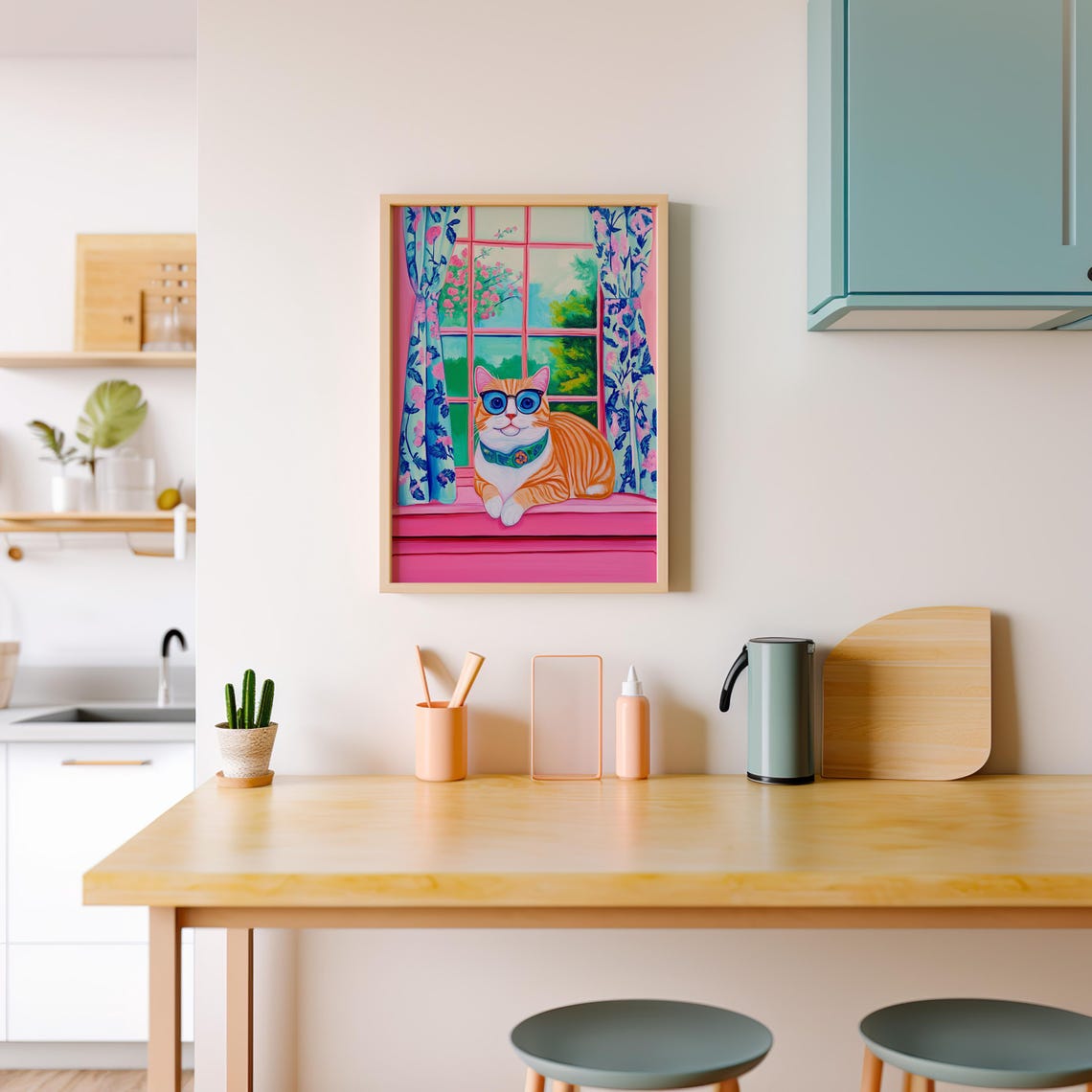 Orange Tabby Cat Wearing Glasses On A Pink Windowsill Poster - Image 4