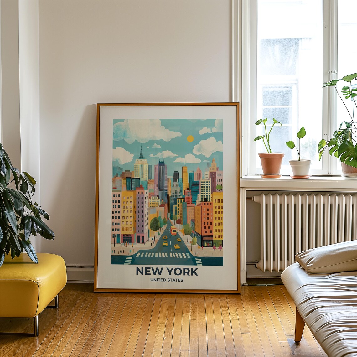 New York City Midtown Sunny Street Scene with Yellow Taxis Poster - Image 4