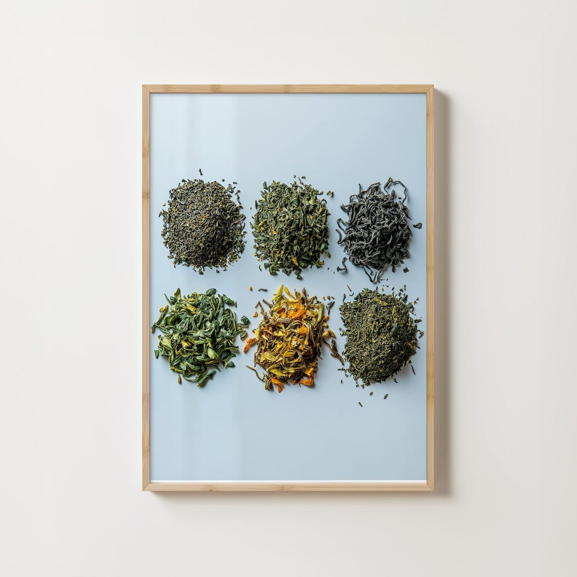 Six Varieties Of Loose Leaf Tea In A Minimal Grid Photo Poster
