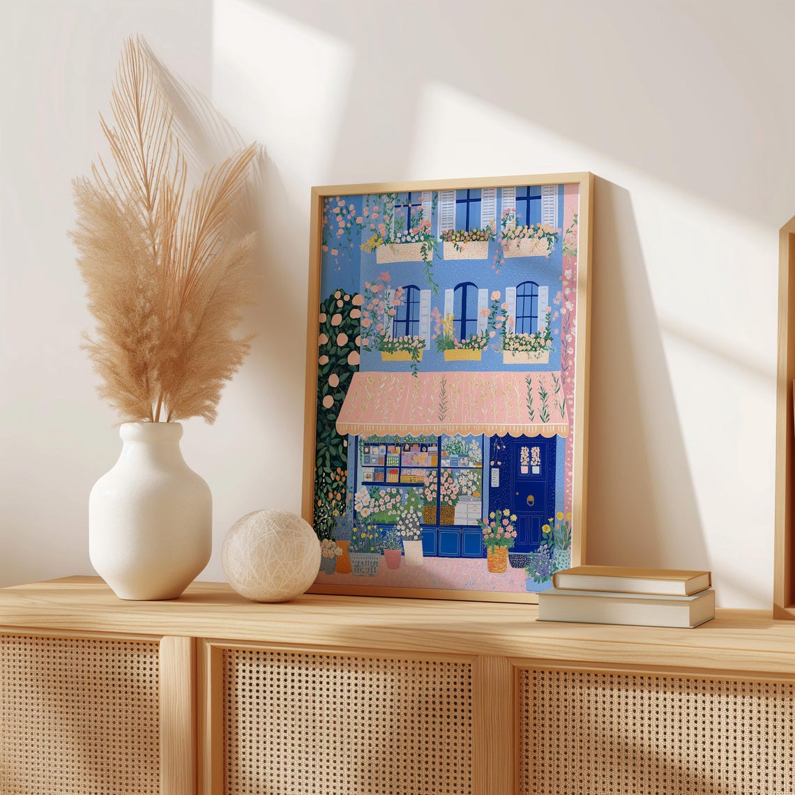 Blue Flower Shop Storefront With Pink Awning And Window Boxes Poster - Image 5