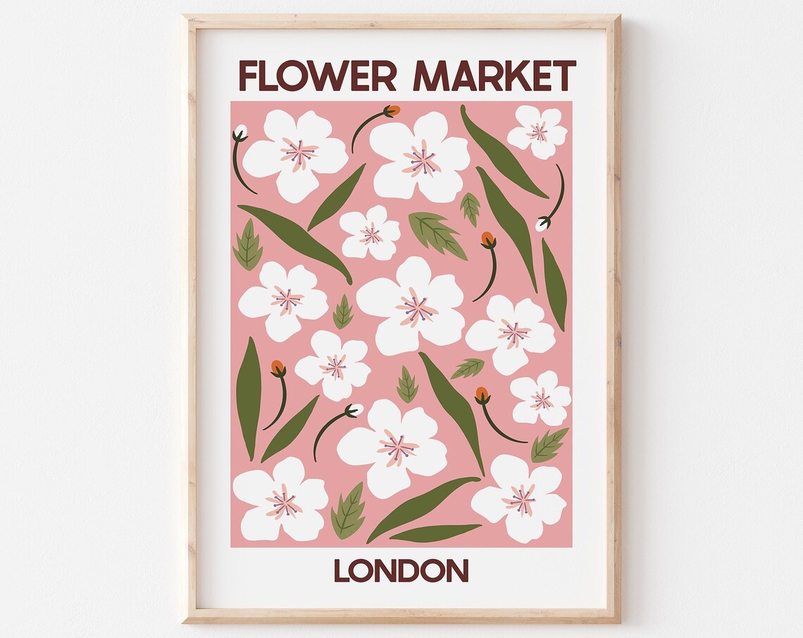 Flower Market Print London Poster, Minimalist Decor