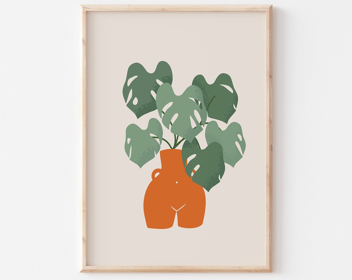 Boho Monstera Plant Art Print, Neutral Decor