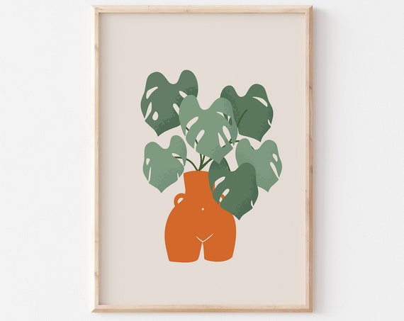 Boho Monstera Plant Art Print, Neutral Decor