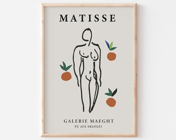Matisse-Style Nude Line Figure with Oranges Gallery Art Poster