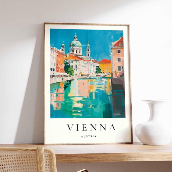 Vienna Austria Riverside Church Dome Reflection Travel Art Poster