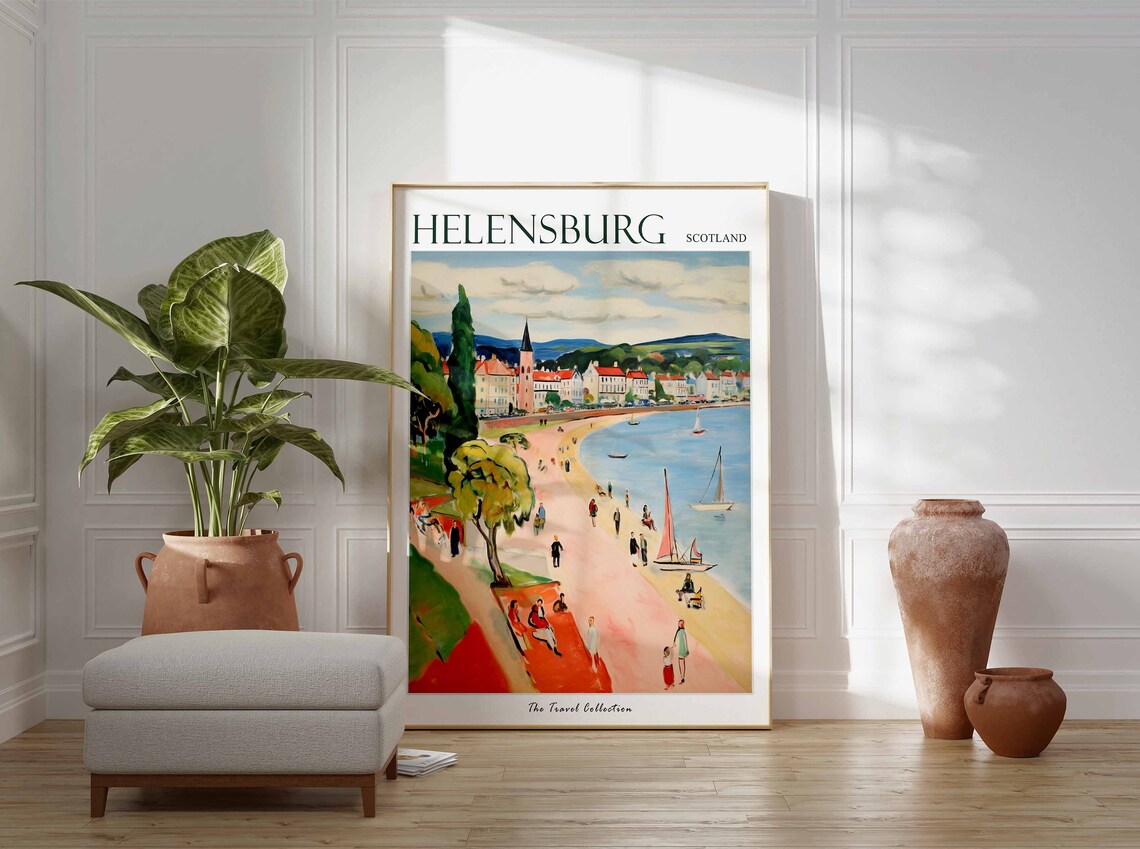 Helensburgh Scotland Pink Promenade Church Spire Sailing Boats Poster - Image 3