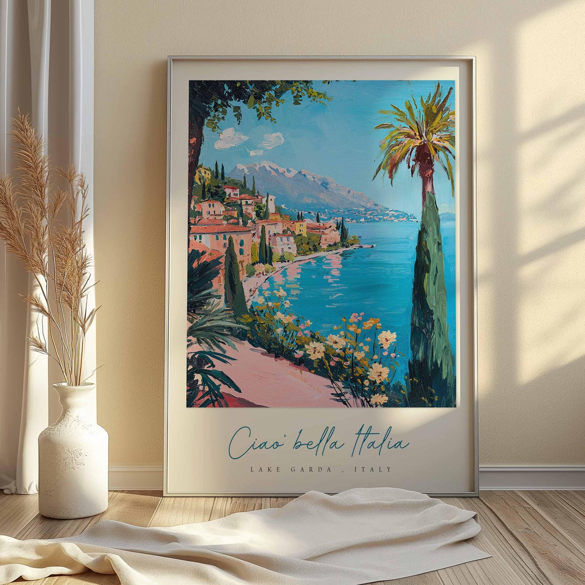 Lake Garda Italy Palm Tree Garden Pathway Seaside Town Bay Poster - Image 2