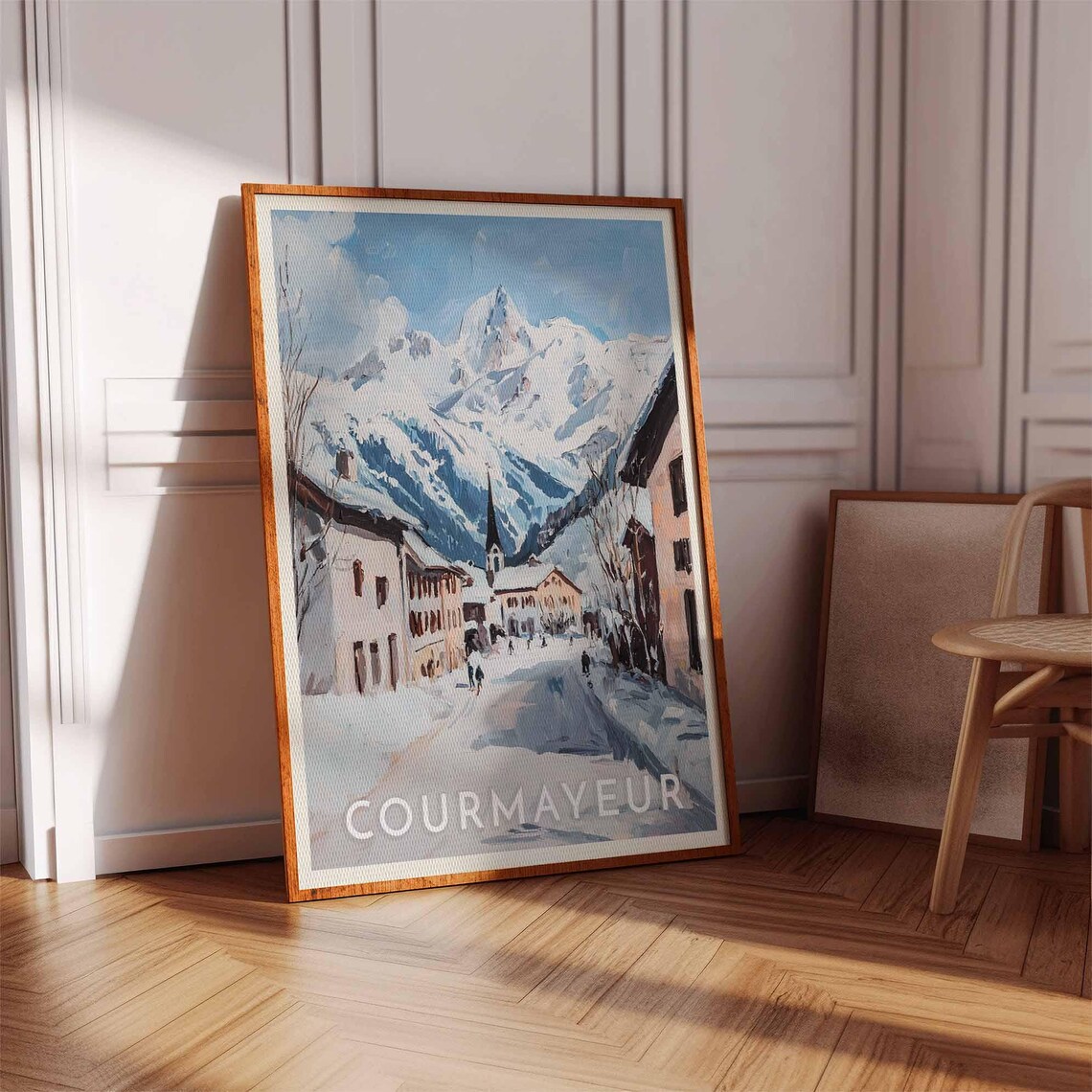Courmayeur Snowy Alpine Village Street Winter Scene Travel Poster - Image 3
