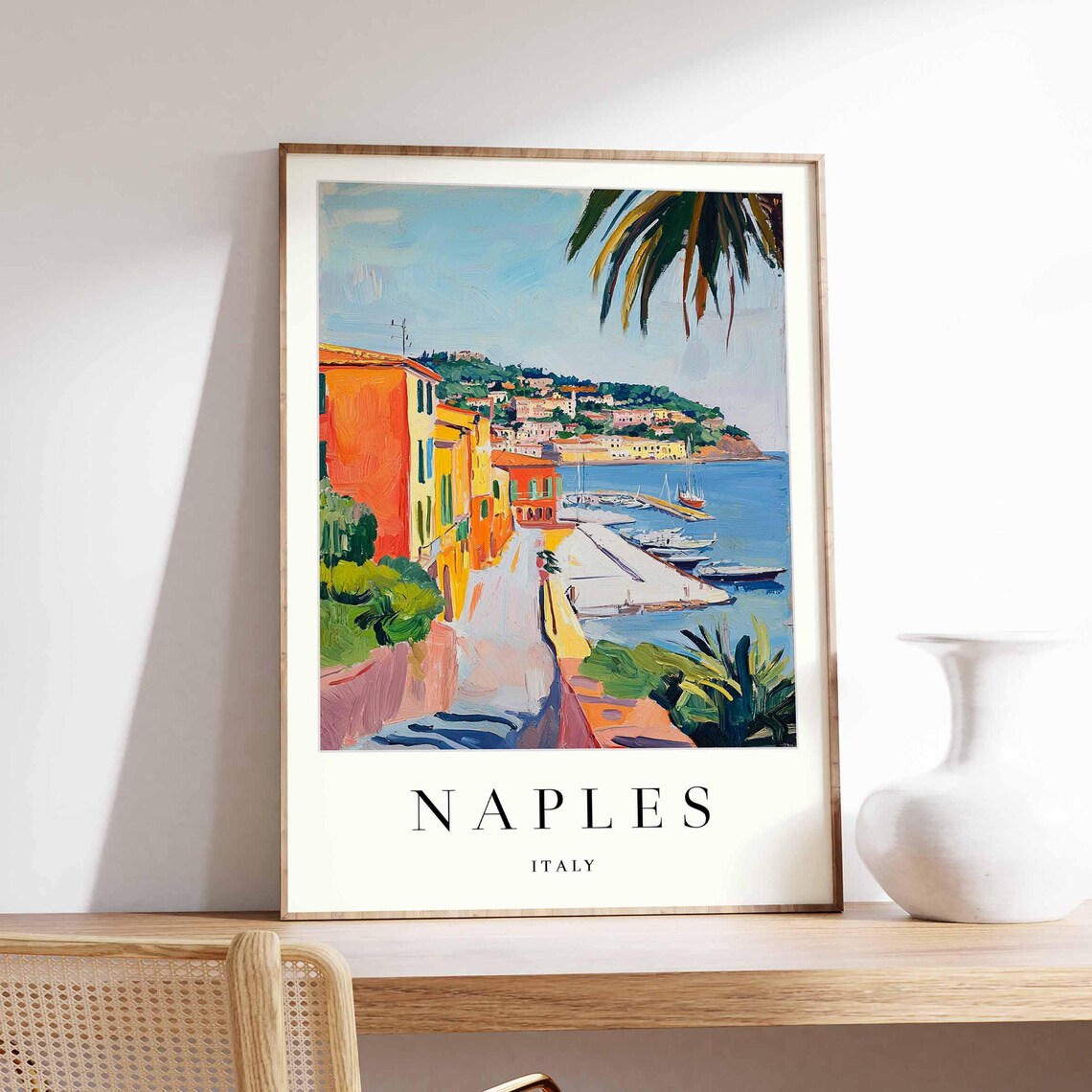 Naples Marina Harbor Colorful Buildings Coast Italy Scene Poster