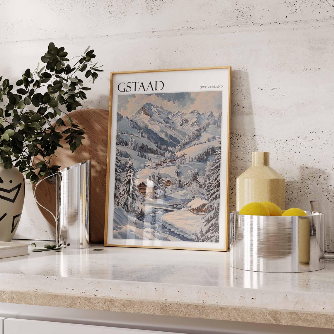 Gstaad Switzerland Valley Panorama Pine Forest Winter Poster - Image 2