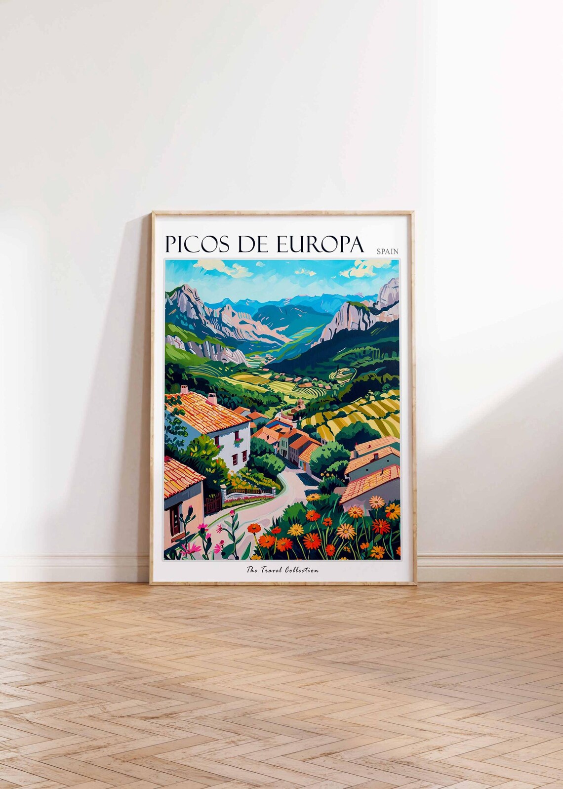 Picos De Europa Spain Red Roof Village Flower Meadow Travel Poster - Image 2