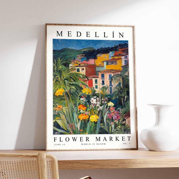 Medelln Flower Market Poster Print Colombian Floral Wall Art Decor Botanical Colombia Travel