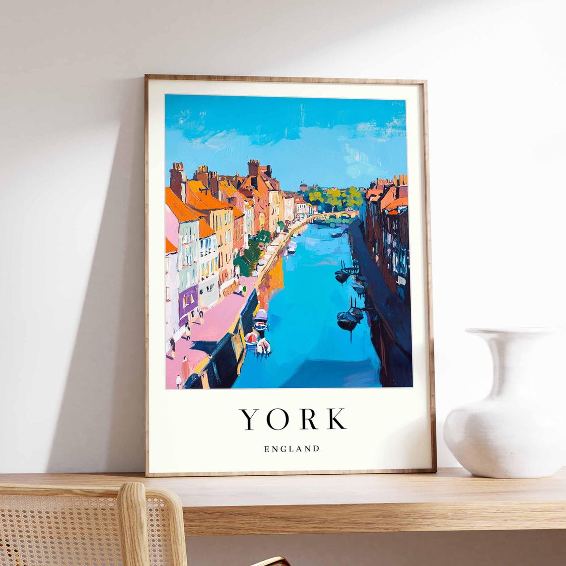 York England Canal Boats Wharfside Colorful Impasto Sky Poster
