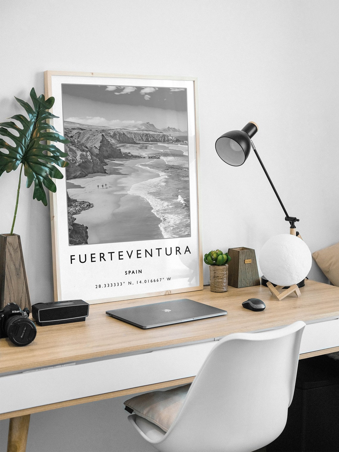Fuerteventura Spain Black And White Beach Cliffs Photo Poster - Image 3