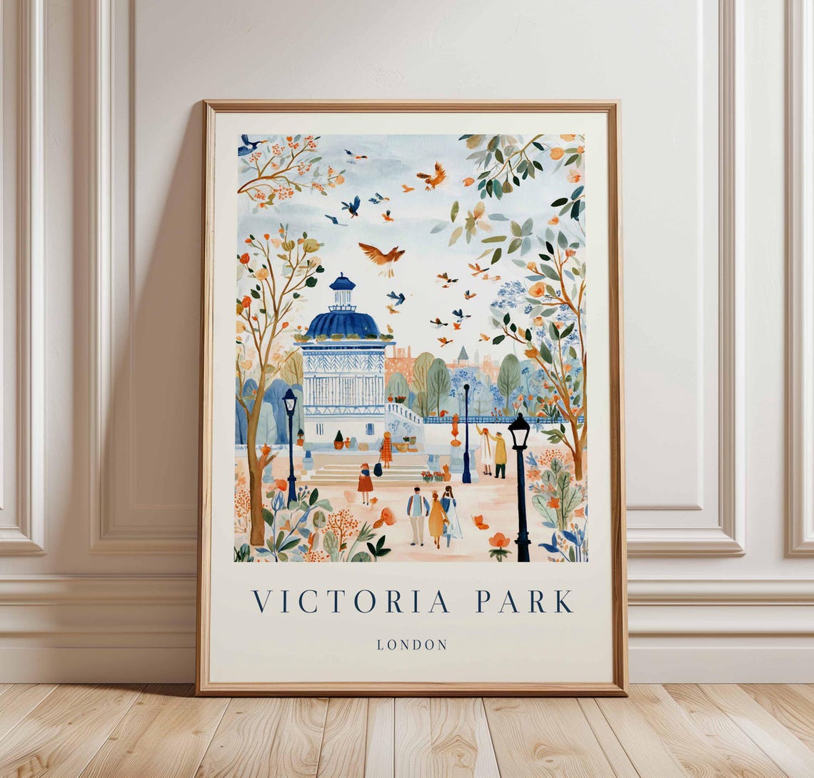 Victoria Park London Bandstand Fountain Birds Whimsical Art Poster