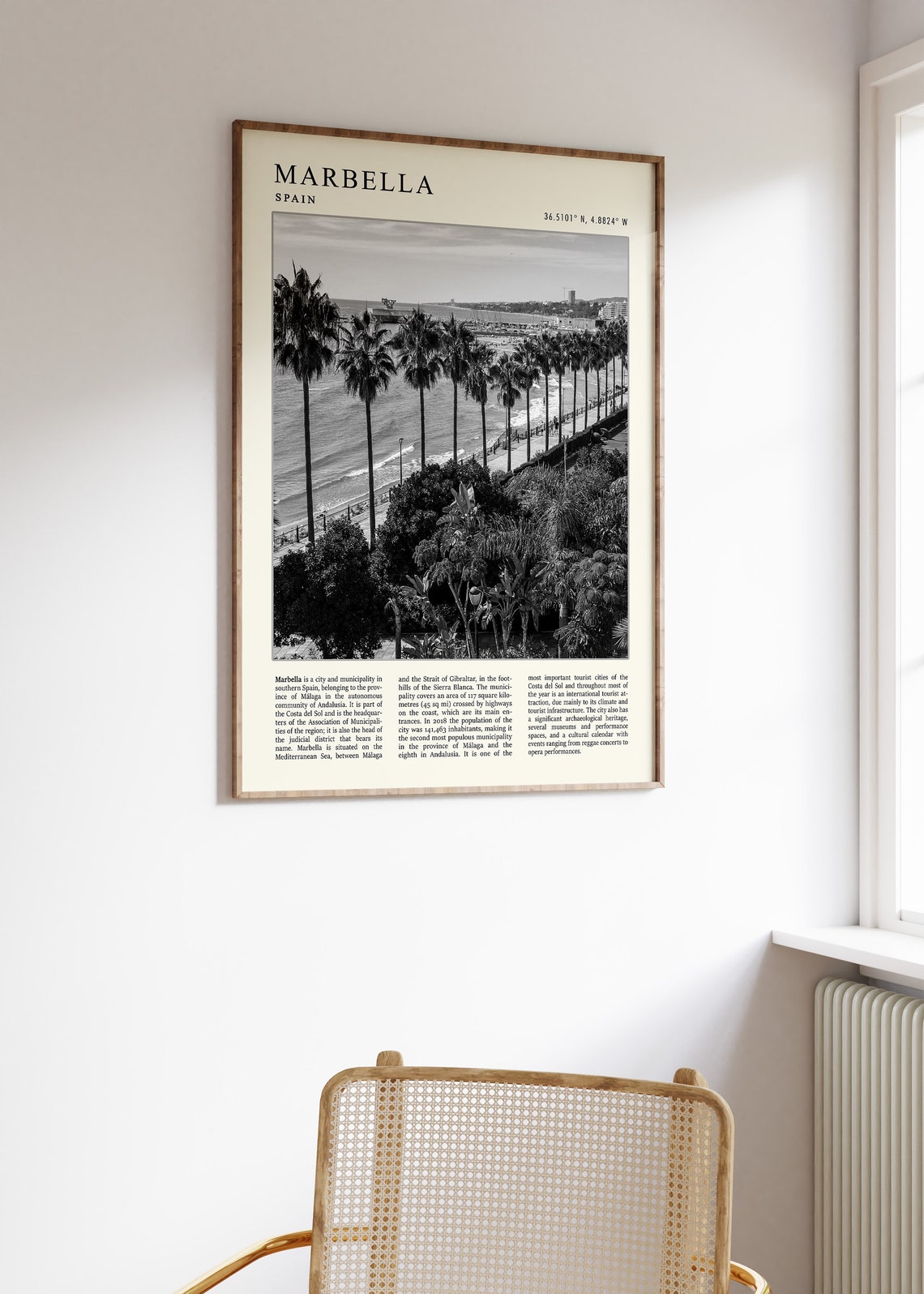 Marbella Spain Black And White Beach Promenade Travel Poster - Image 2