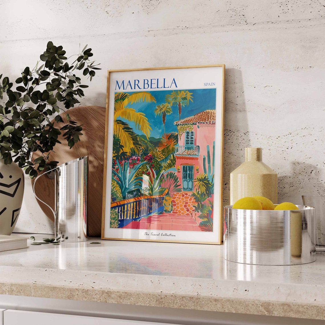 Marbella Spain Pink Villa Terrace Tropical Garden Art Poster - Image 2