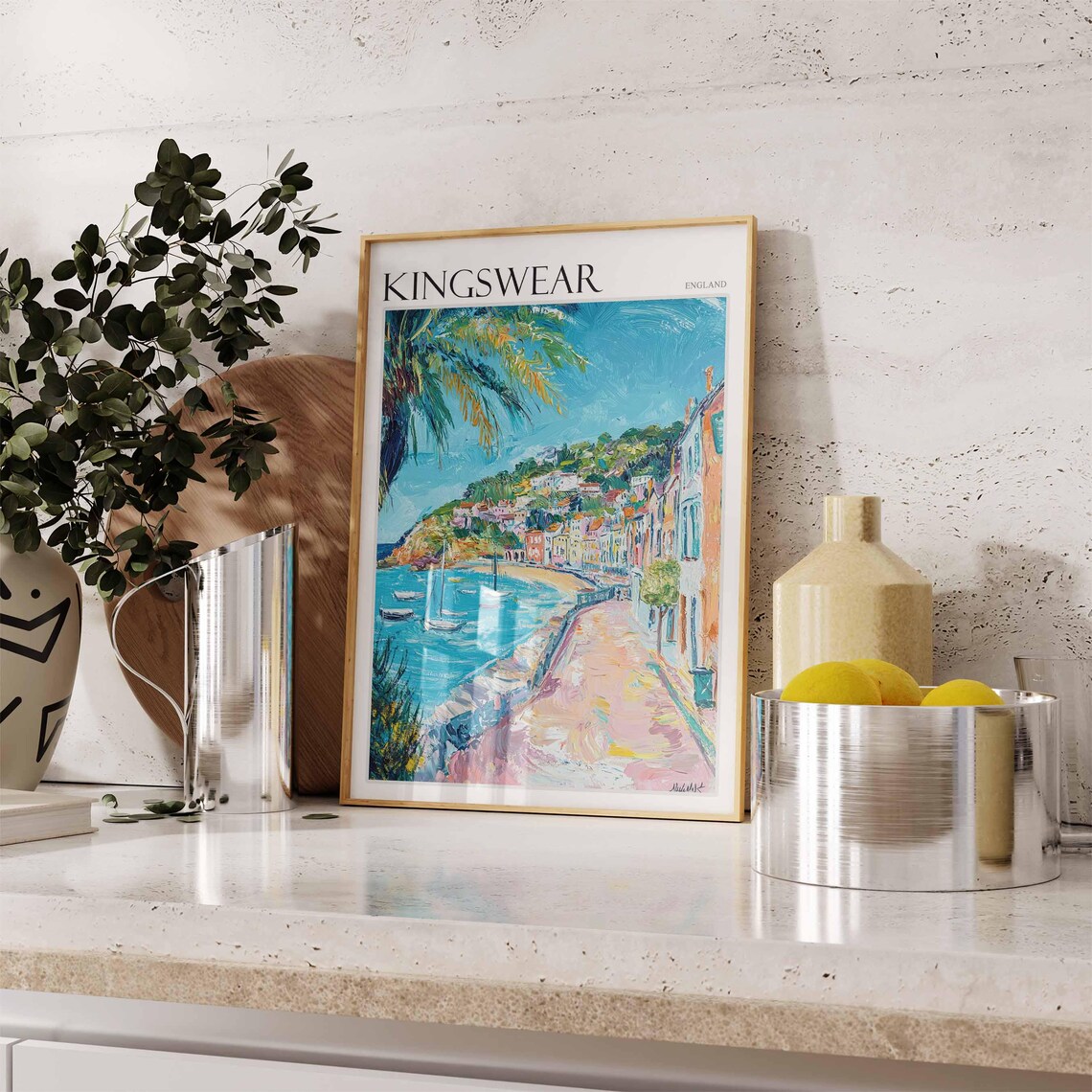 Kingswear England Palm Fringed Coastal Path Pastel Bay Poster - Image 2
