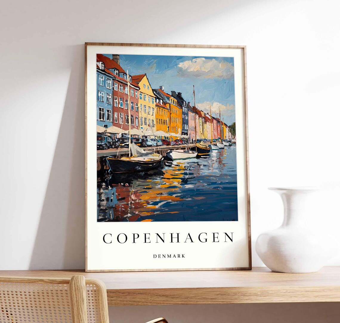 Copenhagen Denmark Nyhavn Harbor Colorful Houses Travel Poster
