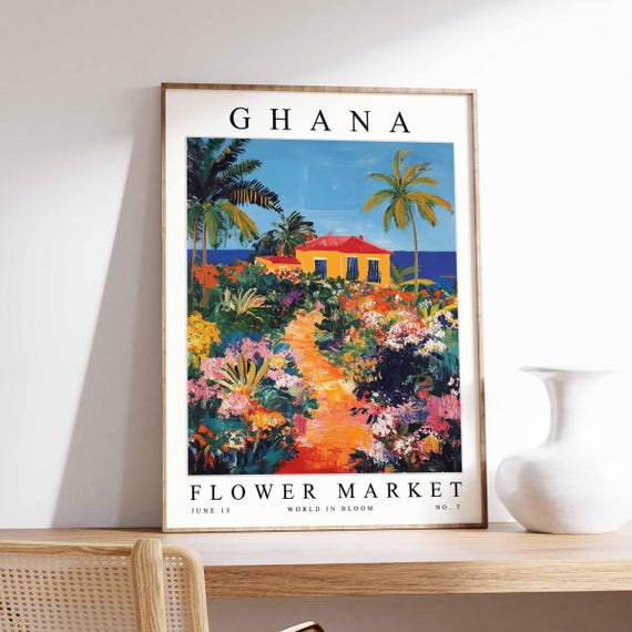 Ghana Flower Market Poster Print Ghanaian Floral Wall Art Decor Botanical Africa Travel