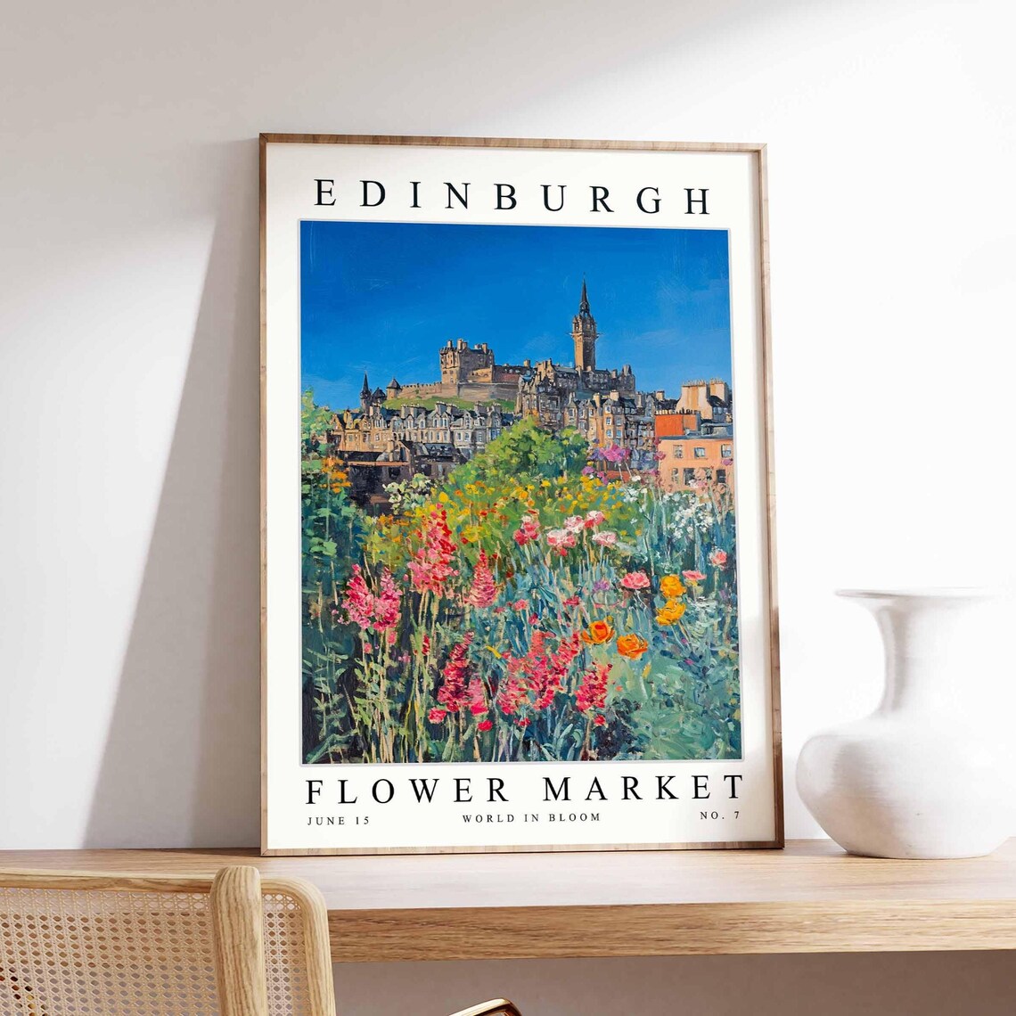 Edinburgh Flower Market Castle Pink Red Wildflower Garden Poster