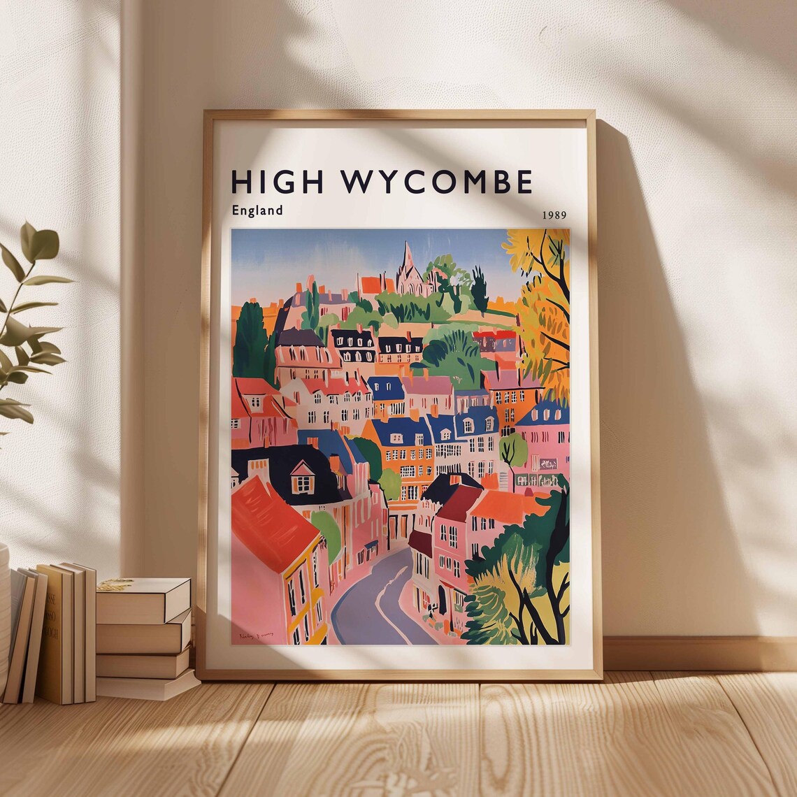 High Wycombe England 1989 Curved Street Town View Travel Poster