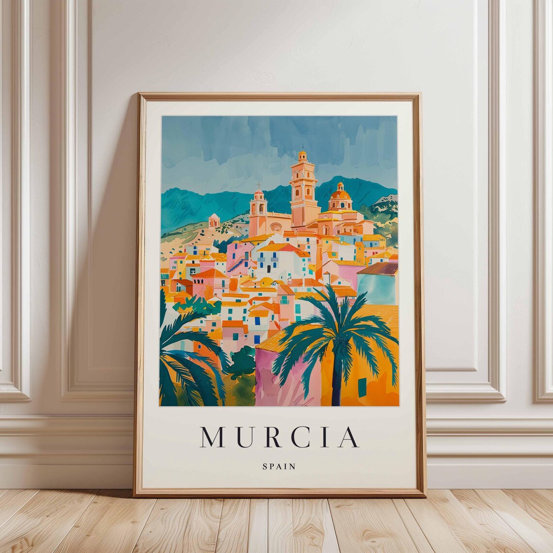 Murcia Spain Hillside Church Town Palms Scenic Travel Poster - Image 3