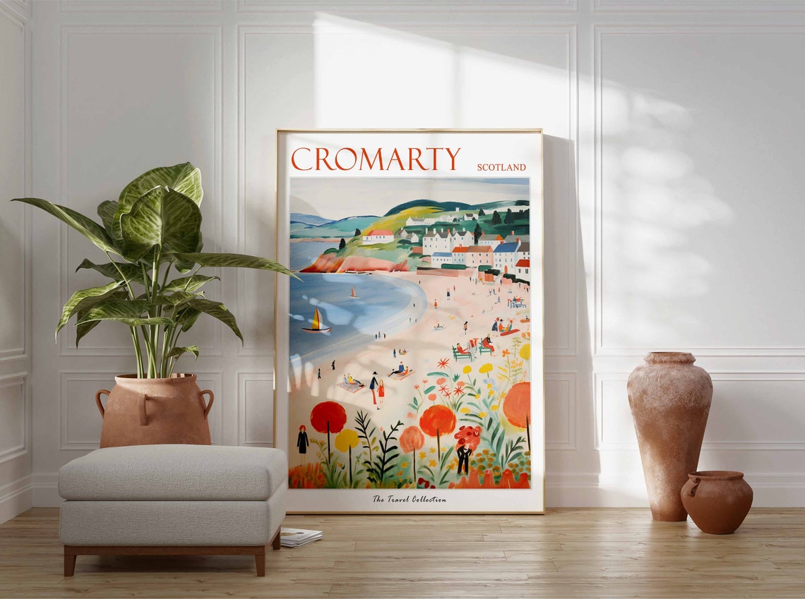 Cromarty Scotland Beach With Flowers Sailboats View Travel Poster - Image 3