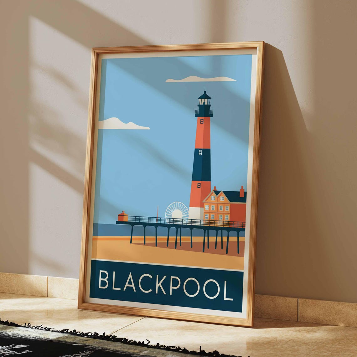 Blackpool Pier Striped Lighthouse and Ferris Wheel Seaside Poster - Image 2