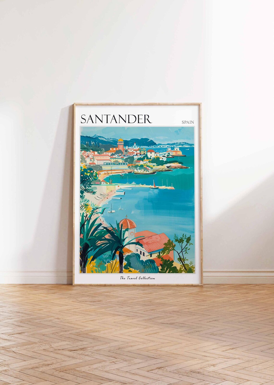 Santander Spain Harbor Sailboats Rooftops Dome Painting Art Poster - Image 2