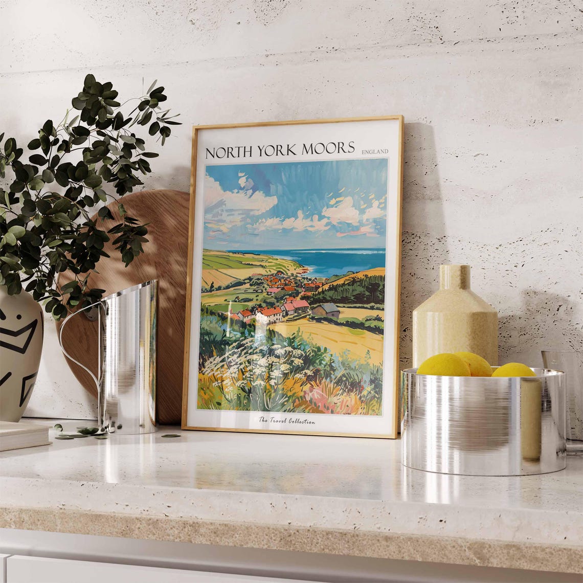 North York Moors England Coastal Village Sea Meadow Scene Poster - Image 3