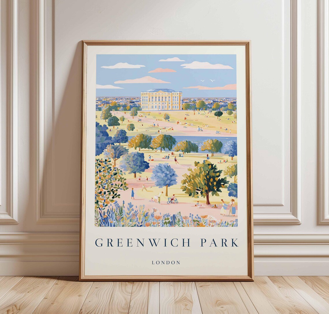 Greenwich Park London Sunny Summer Lawn Palace View Travel Poster